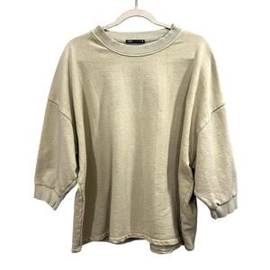 Zara Short Sleeve Sweatshirt Size Large Tan Crewneck Lagenlook Oversized
